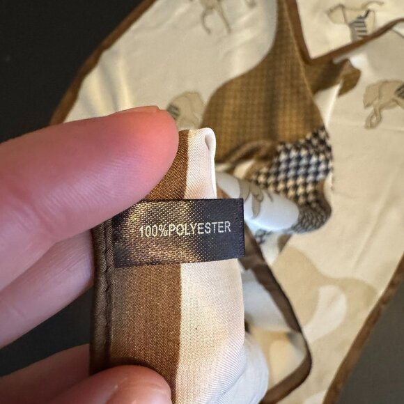 White & Brown Satin Houndstooth Horse Print Scarf, Square 27" x 27" - Picture 5 of 7